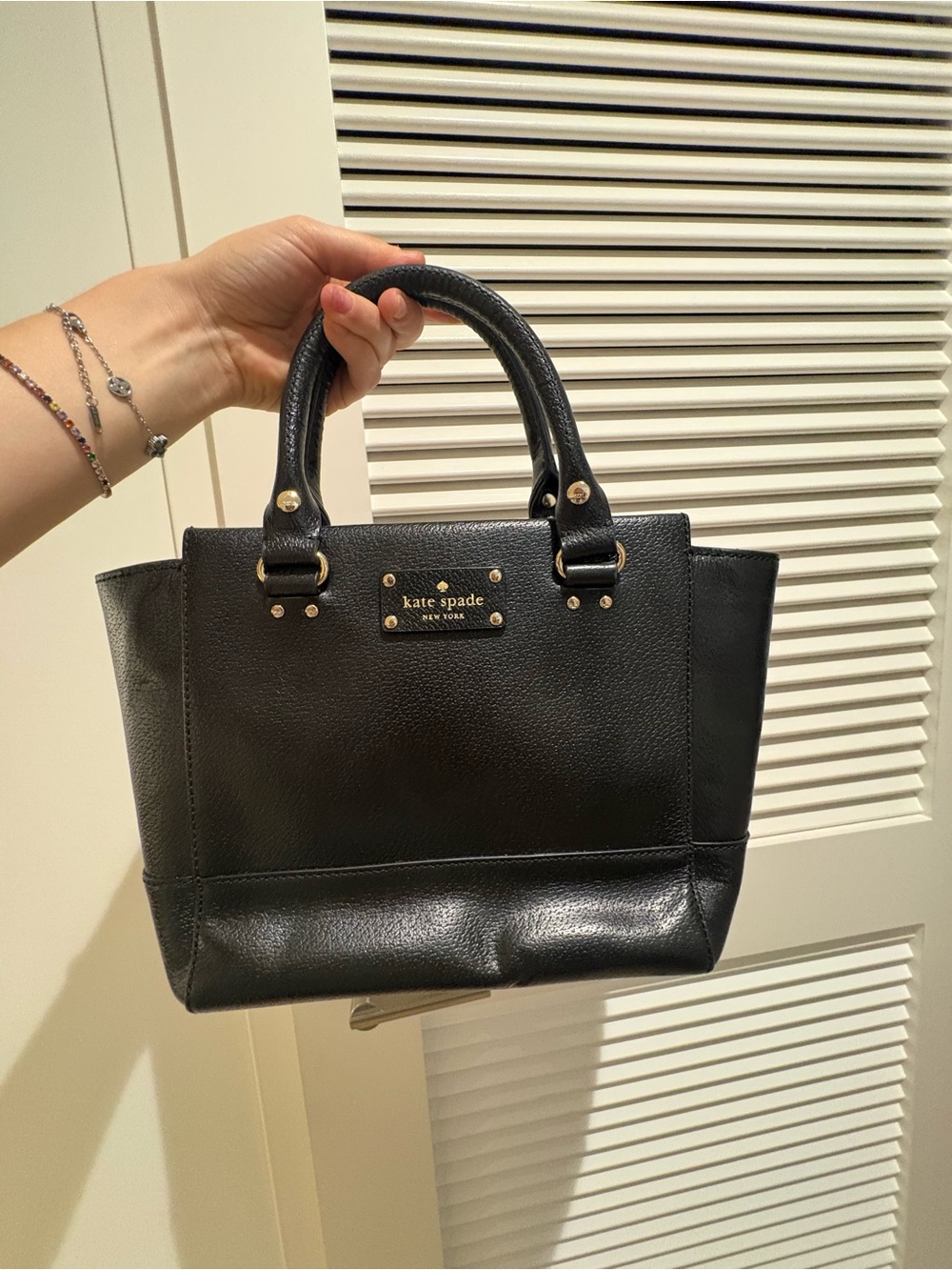 kate spade Black Leather Satchel with Gold Accents